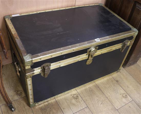 A leather bound trunk W.89cm